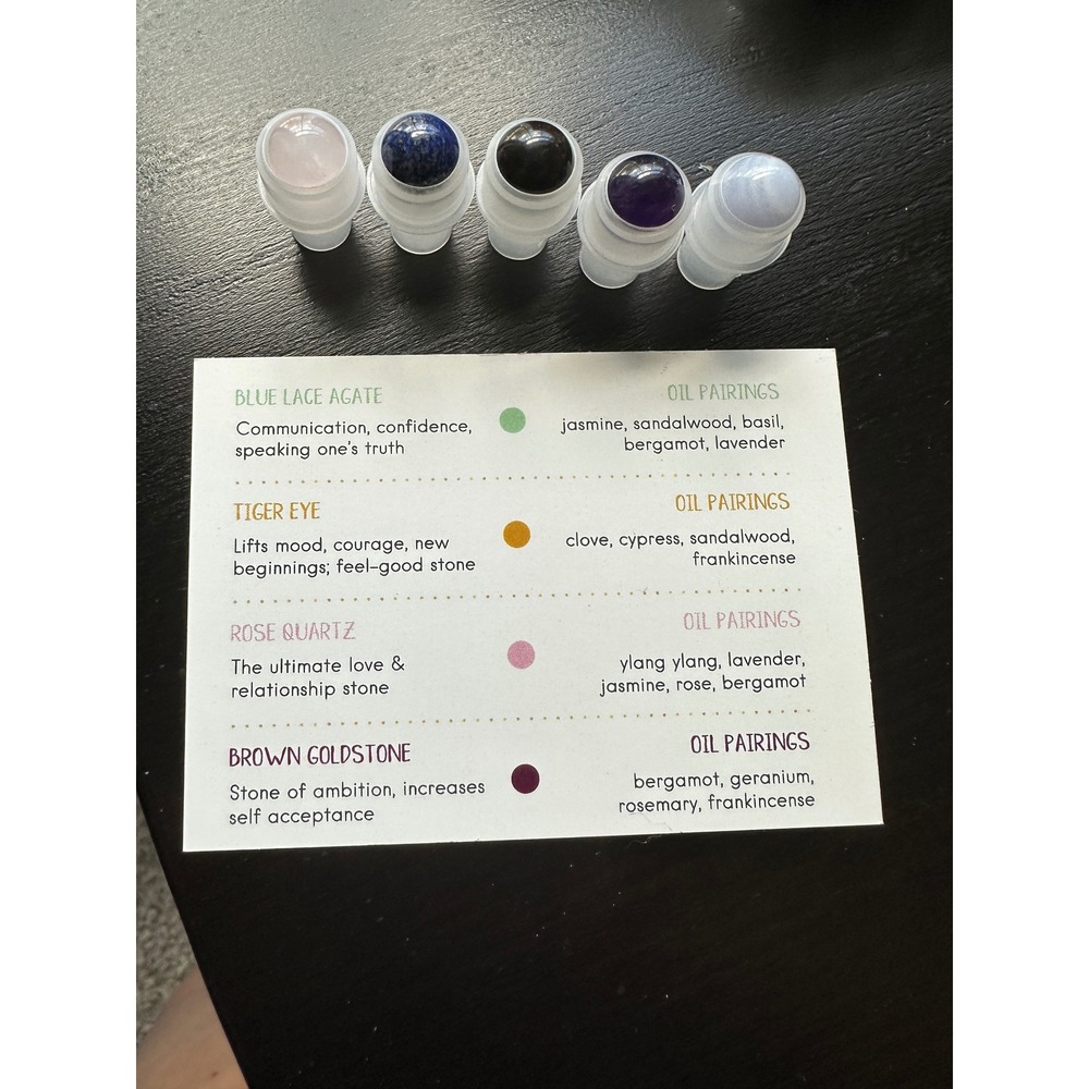 Glass Essential Oil Roller Bottle Set with Gemstone and Steel Roller Balls - Picture 4 of 6